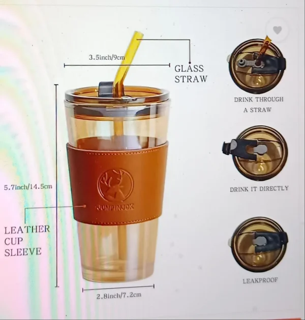 Glass Mug With Straw And Cover 400 ml - Image 5