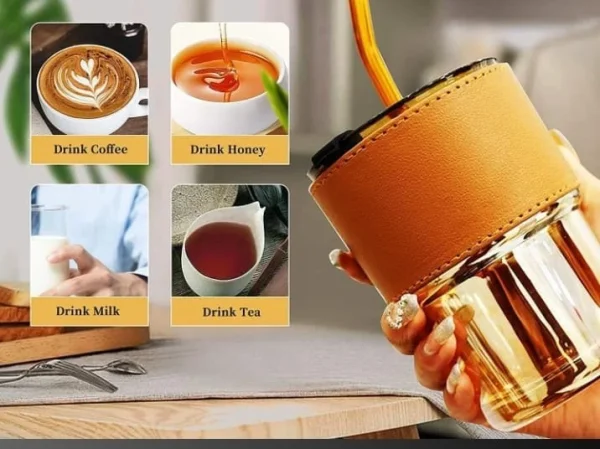 Glass Mug With Straw And Cover 400 ml - Image 3